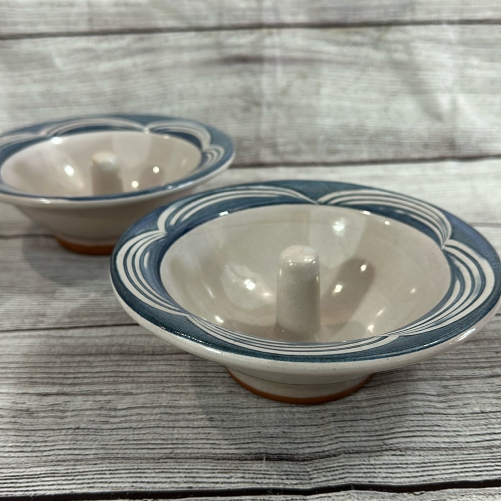 The Original Apple Baker —Blue on White Combed Rim, 6.25” diameter. Apple